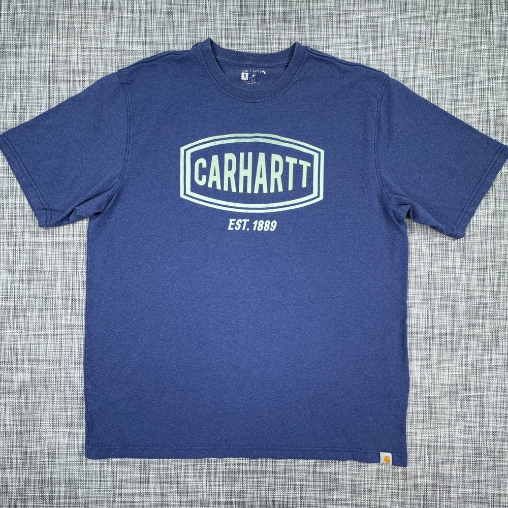 Carhartt Mens XL Tall Blue Graphic T-Shirt Est 1889 Logo Cotton Blend Crewneck